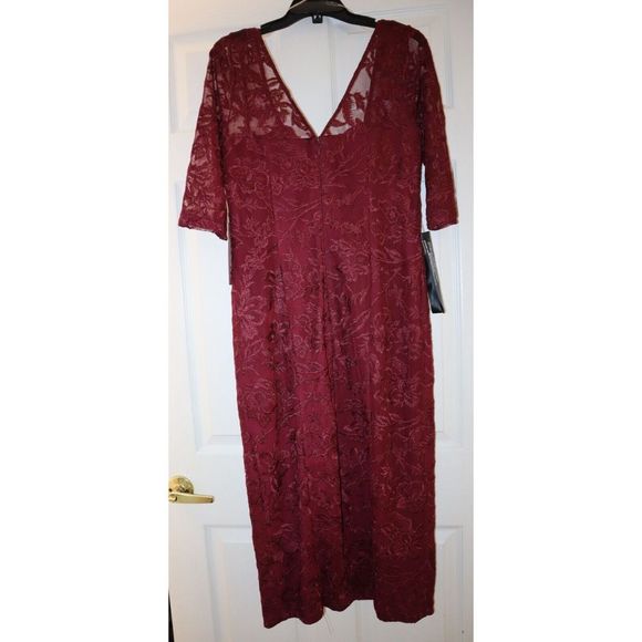 JS Collections Sz 12 Maroon Mesh Lined 3/4 Sleeve Midi Cocktail Sheath Dress $22 - Picture 2 of 8